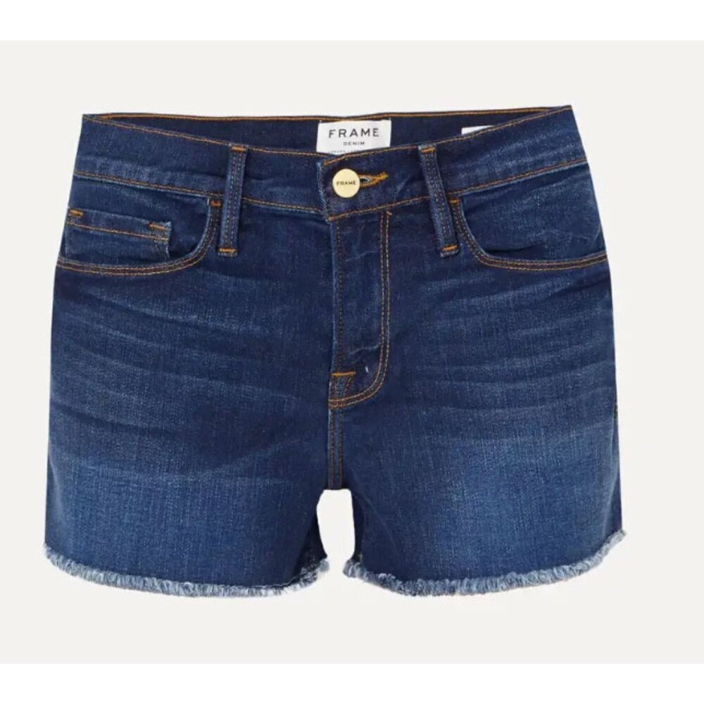 FRAME Le Cutoff Frayed Denim Shorts in Size 24 Dark Wash - Picture 2 of 8